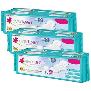                       Everteen Xl Sanitary Napkin Pads With Neem And Safflower, Cottony-Dry Top Layer For Women 3 Packs (20 Pads Each, 280Mm) Sanitary Pad (Pack Of 60)                                              