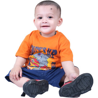                       Kid Kupboard Cotton Baby Boys T-Shirt, Orange, Half-Sleeves, Crew Neck, 9-12 Months                                              