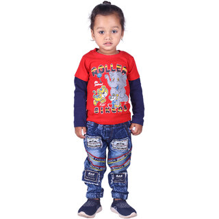                       Kid Kupboard Cotton Baby Boys T-Shirt, Red and Blue, Full-Sleeves, Crew Neck, 2-3 Years                                              