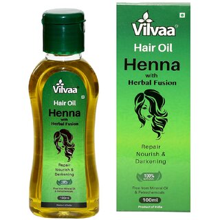                       The Vilvaa Hair Oil Henna with Herbal Fusion - 100ml (Repair Nourish  Darkening, 100  Natural)                                              