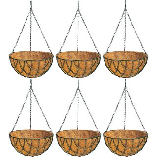                       GARDEN DECO 10 Inch Coir Hanging Basket (Green, Set of 6 PCs)                                              