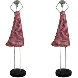                       GARDEN DECO Handcraft Metal Wrought Iron Tribal Lady Worker with Plastic Base for Table Decor (Set of 2 PCs)                                              