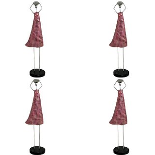                       GARDEN DECO Handcraft Metal Wrought Iron Tribal Lady Worker with Plastic Base for Table Decor (Set of 4 PCs)                                              