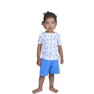                       Kid Kupboard Cotton Baby Boys T-Shirt and Short, White and Blue, Half-Sleeves, Crew Neck, 2-3 Years KIDS4003                                              