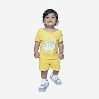                       Kid Kupboard Cotton Baby Boys T-Shirt and Short, Yellow, Half-Sleeves, Crew Neck, 1-2 Years KIDS4004                                              