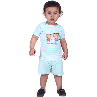                       Kid Kupboard Cotton Baby Boys T-Shirt and Short, Light Blue, Half-Sleeves, Crew Neck, 1-2 Years KIDS4007                                              
