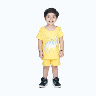                       Kid Kupboard Cotton Baby Boys T-Shirt and Short, Light Yellow, Half-Sleeves, Crew Neck, 1-2 Years KIDS4010                                              