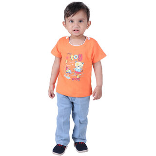                       Kid Kupboard Cotton Baby Boys T-Shirt, Orange, Half-Sleeves, Crew Neck, 1-2 Years KIDS4012                                              