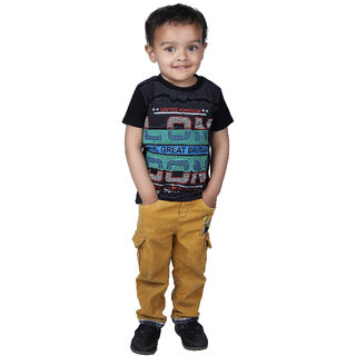                       Kid Kupboard Cotton Baby Boys T-Shirt, Black, Half-Sleeves, Crew Neck, 2-3 Years KIDS4024                                              