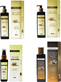 HERBAGRACE Kit Fenugreek Oil, Rice Water Shampoo-Conditioner 200ml Each & Rice Water Facewash 100ml (4 Items in the set)