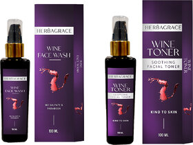 HERBAGRACE Herba Grace Skin Care Kit of Wine Face Toner/Spray 100ml, Wine Facewash, 100ml (2 Items in the set)