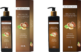HERBAGRACE Combo Kit of Argan Shampoo, 200ml and Argan Conditioner, 200ml for Dry and Frizzy Hair (2 Items in the set)