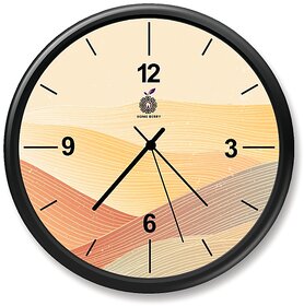 Homeberry- 26cm x 26cm Plastic & Glass Wall Clock - Sand Dunes (Abstract Design, Brown with Black Frame)