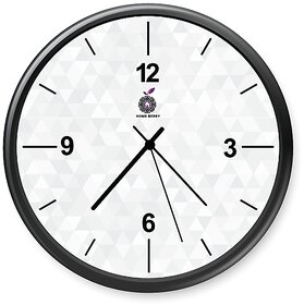 Homeberry- 26cm x 26cm Plastic & Glass Wall Clock - Triangle/ Diamond (Geometrical Design, Grey- White with Black Frame)