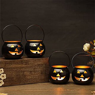                       Dudki Halloween Face Votive Candle Holder Stand Antique Hanging Tealight Lantern For Home Decorations Birthday Parties Christmas Indoor Outdoor Decor  Black (Black 1)                                              