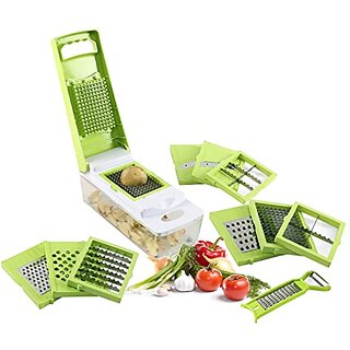                       Dudki 13 In 1 Vegetable Cutter Chopper Slicer Dicer Peeler Chipper For Kitchen Unbreakable Easy-To-Use Food-Grade Body Easy-To-Push Clean Button (Acrylonitrile Butadiene Styrene Green)                                              