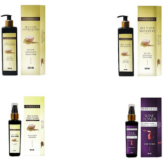                       HERBAGRACE Rice Water Shampoo & Conditioner 200ml Each, Rice Water Facewash & Wine Toner 100ml Each (4 Items in the set)                                              