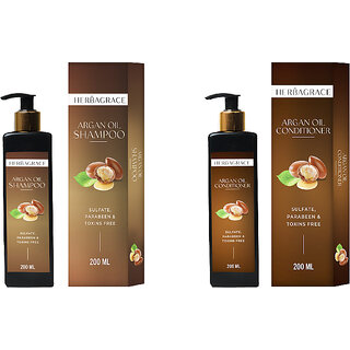 HERBAGRACE Combo Kit of Argan Shampoo, 200ml and Argan Conditioner, 200ml for Dry and Frizzy Hair (2 Items in the set)