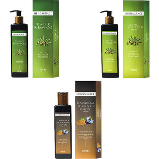                       HERBAGRACE Kit of Fenugreek and Black Seed Oil 200ml + Tea Tree Shampoo & Conditioner 200ml Each (3 Items in the set)                                              