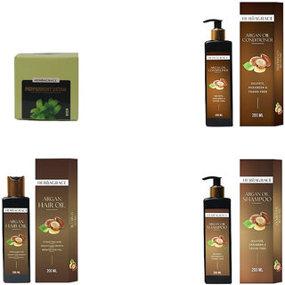                       HERBAGRACE Combo of Argan Oil, Shampoo, Conditioner 200ml Each + Peppermint Face Pack-100ml (4 Items in the set)                                              