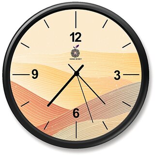 Homeberry- 26cm x 26cm Plastic & Glass Wall Clock - Sand Dunes (Abstract Design, Brown with Black Frame)