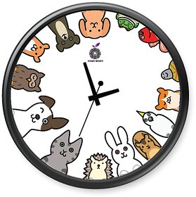 Homeberry- 26cm x 26cm Plastic & Glass Wall Clock - Jungle Theme (Animals with Black Frame)