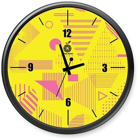 Homeberry- 26cm x 26cm Plastic & Glass Wall Clock - Trendy Prints (Abstract Design, Bright Colors with Black Frame)