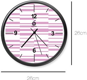 Homeberry- 26cm x 26cm Plastic & Glass Wall Clock - Purple Prints with Black Frame)