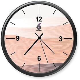 Homeberry- 26cm x 26cm Plastic & Glass Wall Clock - Shades of Pink (Abstract Design, Waves with Black Frame)
