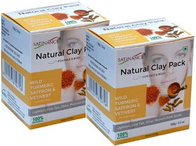 The Natural Clay Pack Wild Turmeric, Saffron , Vetivert  100g (Pack of 2) ( Lightens Skin Tone, Glow, Reduce Dark Spots)