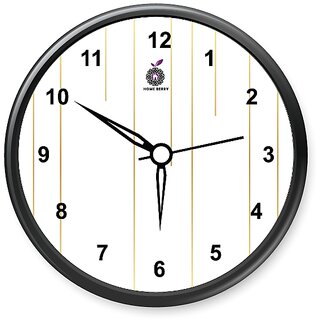 Homeberry- 26cm x 26cm Plastic & Glass Wall Clock - Gold Lines (Geometrical, Minimalistic,  White with Black Frame)