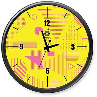 Homeberry- 26cm x 26cm Plastic & Glass Wall Clock - Trendy Prints (Abstract Design, Bright Colors with Black Frame)