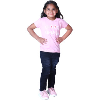                       Kid Kupboard Cotton Girls Solid T-Shirt, Light Pink, Half-Sleeves, Crew Neck, 6-7 Years KIDS4110                                              