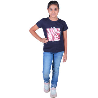                      Kid Kupboard Cotton Girls Solid T-Shirt, Dark Blue, Half-Sleeves, Crew Neck, 7-8 Years KIDS4111                                              