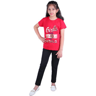                       Kid Kupboard Cotton Girls Solid T-Shirt, Light Red, Half-Sleeves, Crew Neck, 7-8 Years KIDS4112                                              