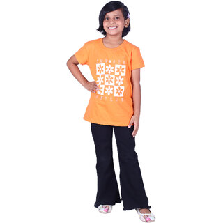                      Kid Kupboard Cotton Girls Solid T-Shirt, Orange, Half-Sleeves, Crew Neck, 7-8 Years KIDS4116                                              