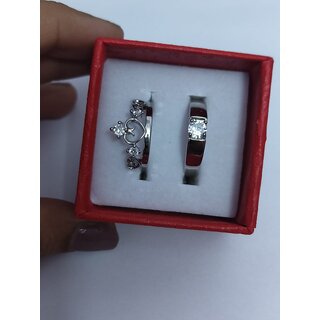                       Adjustable Couple Rings for lovers Silver Plated Solitaire for Men and Women-2 pieces                                              