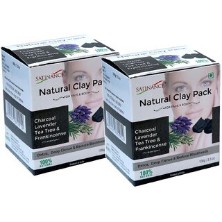 The Natural Clay Pack Charcoal, Lavender, Tea Tree  Frankincense 100g (Pack of 2) ( Detox, Deep clense, Reduce Blackhead