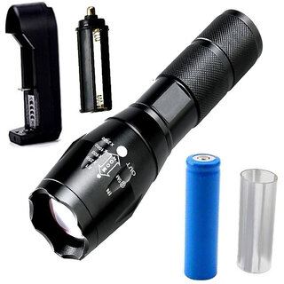 Zoomable Laser LED Metal Body Rechargeable 5 Mode Flashlight Torch