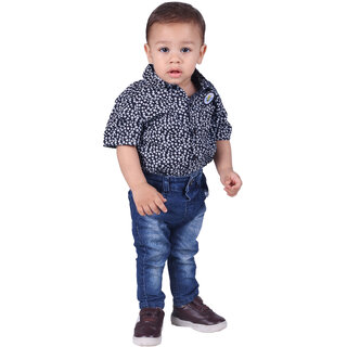                      Kid Kupboard Cotton Baby Boys Shirt, Black, Half-Sleeves, Collared Neck, 1-2 Years KIDS4117                                              