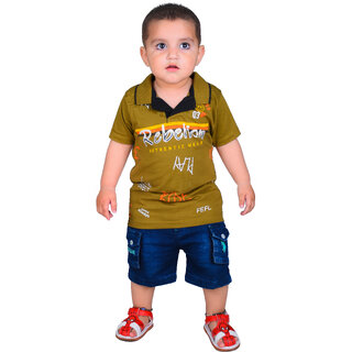                       Kid Kupboard Cotton Baby Boys T-Shirt, Dark Yellow, Half-Sleeves, Collared Neck, 1-2 Years KIDS4121                                              