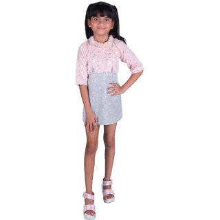                       Kid Kupboard Cotton Girls Sweatshirt and Skirt, Pink and Grey, Full-Sleeves, Crew Neck, 6-7 Years KIDS4135                                              