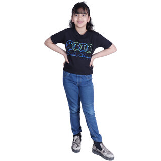                       Kid Kupboard Cotton Girls T-Shirt, Black, Half-Sleeves, Crew Neck, 8-9 Years KIDS4147                                              