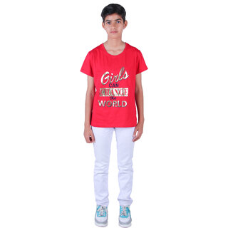                       Kid Kupboard Cotton Girls T-Shirt, Red, Half-Sleeves, Crew Neck, 13-14 Years KIDS4148                                              
