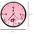 Homeberry- 26cm x 26cm Plastic & Glass Wall Clock - Full Bloom (Floral Design, Pink- Red with Black Frame)