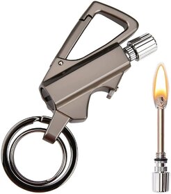 3 in 1 Keychain Lighter  Waterproof Cigarette Flint Lighter + Keyring + Bottle Opener  Emergency Fire Starter Match Sticks Used for Outdoor Camping