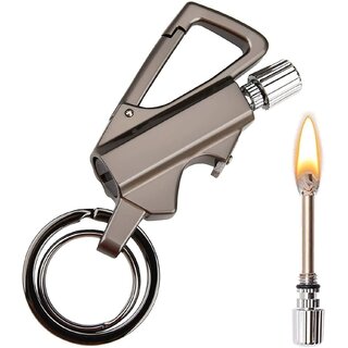 3 in 1 Keychain Lighter  Waterproof Cigarette Flint Lighter + Keyring + Bottle Opener  Emergency Fire Starter Match Sticks Used for Outdoor Camping