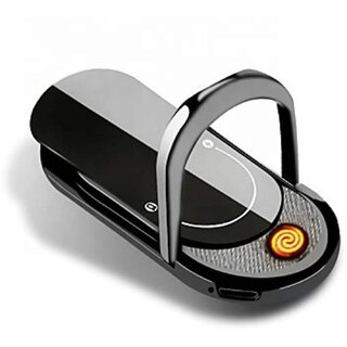 USB Charging Lighter with Phone Ring Stand Holder Finger Grip 360 Degree . Lighter (Black)