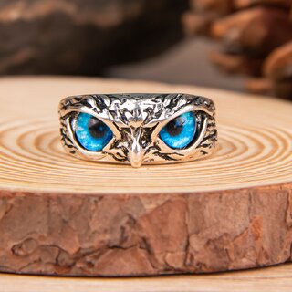 Silver Plated Blue Eye Owl Ring Women Jewelry Rings Adjustable Lab-Created