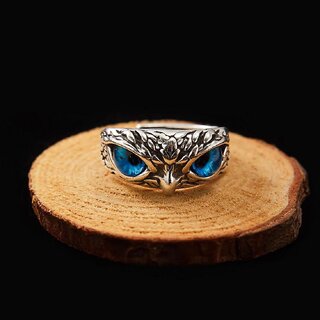                       CEYLONMIINE- Beautiful Pure Silver Coated Owl Eye, Daily Gift Ring For Men  Women                                              